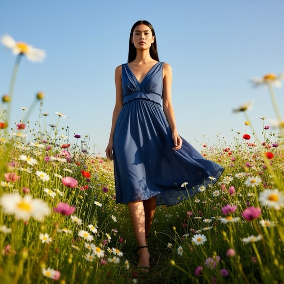 Laundry By Shelli Segal Dresses & Skirts - Laundry by Shelli Segal Elegant Blue V-Neck Midi Dress